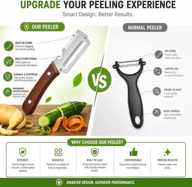 Alt view image 6 of 7 - Multifunctional Vegetable Peeler with Wooden Handle | Bottle Opener, Vegetable Slicer, Cabbage Shredder, Stainless Steel, Kitchen Essentials 2026