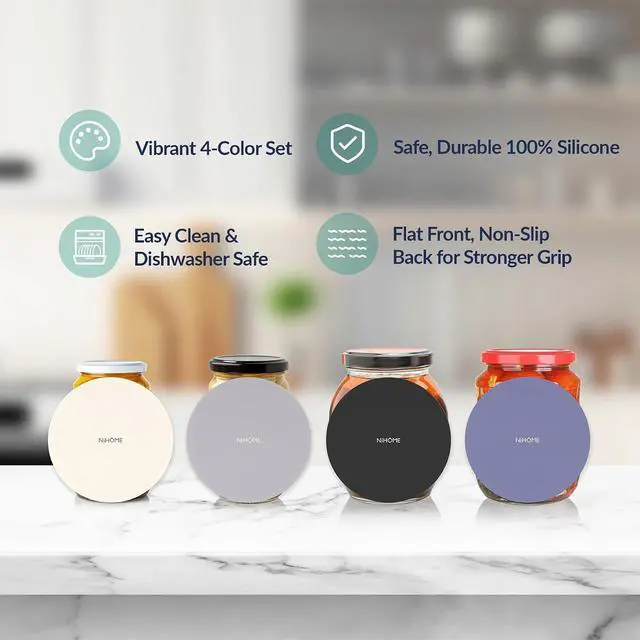 Alt view image 4 of 7 - NiHome Silicone Jar Opener Gripper Pads, 6 In for Seniors, Neutral, 4 Pack | Textured Back Pattern For Superior Grip, Food-Grade Silicone, Heat-Resistant Multi-Use Kitchen Pad For Jars, Pots, Spoons
