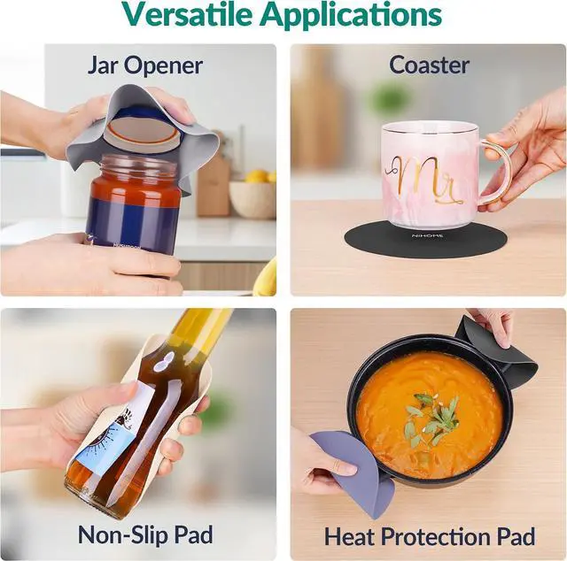 Alt view image 7 of 7 - NiHome Silicone Jar Opener Gripper Pads, 6 In for Seniors, Neutral, 4 Pack | Textured Back Pattern For Superior Grip, Food-Grade Silicone, Heat-Resistant Multi-Use Kitchen Pad For Jars, Pots, Spoons