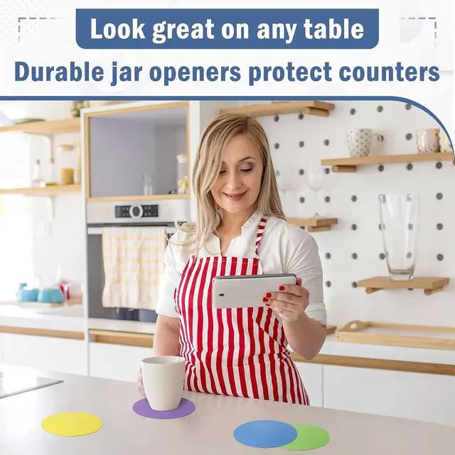 Alt view image 6 of 7 - Aixoom Rubber Jar Opener Pads Set of 4, Non-Slip Gripper Pads for Jars | For Seniors & Weak Hands, Heat-Resistant Trivet, Kitchen Coaster & Jar Lid Grip for Jars and Bottles (Circle)