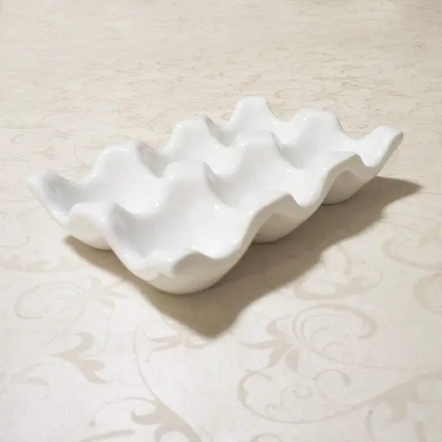 Alt view image 2 of 7 - Ceramic Egg Holder 6 Cups Egg Tray Container for Fridge & Countertop | White, Polished Surface, with Non-Slip Base | Porcelain Holder for Half Dozen Eggs for Refrigerator