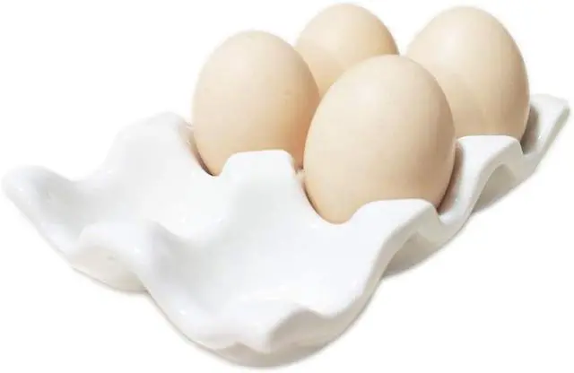 Main image of Ceramic Egg Holder 6 Cups Egg Tray Container for Fridge & Countertop | White, Polished Surface, with Non-Slip Base | Porcelain Holder for Half Dozen Eggs for Refrigerator