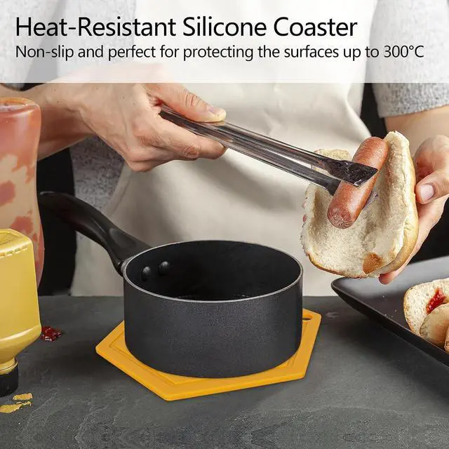 Alt view image 6 of 7 - Heat Resistant Silicone Trivet Mats - Non-Slip Hot Pads for Kitchen Countertops, Multipurpose Pot Holders, Food Grade & BPA Free - Set of 3, Durable and Easy to Clean (Yellow Mango)