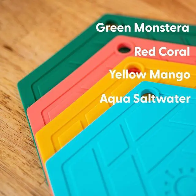 Alt view image 7 of 7 - Heat Resistant Silicone Trivet Mats - Non-Slip Hot Pads for Kitchen Countertops, Multipurpose Pot Holders, Food Grade & BPA Free - Set of 3, Durable and Easy to Clean (Yellow Mango)