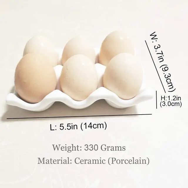 Alt view image 3 of 7 - Ceramic Egg Holder 6 Cups Egg Tray Container for Fridge & Countertop | White, Polished Surface, with Non-Slip Base | Porcelain Holder for Half Dozen Eggs for Refrigerator