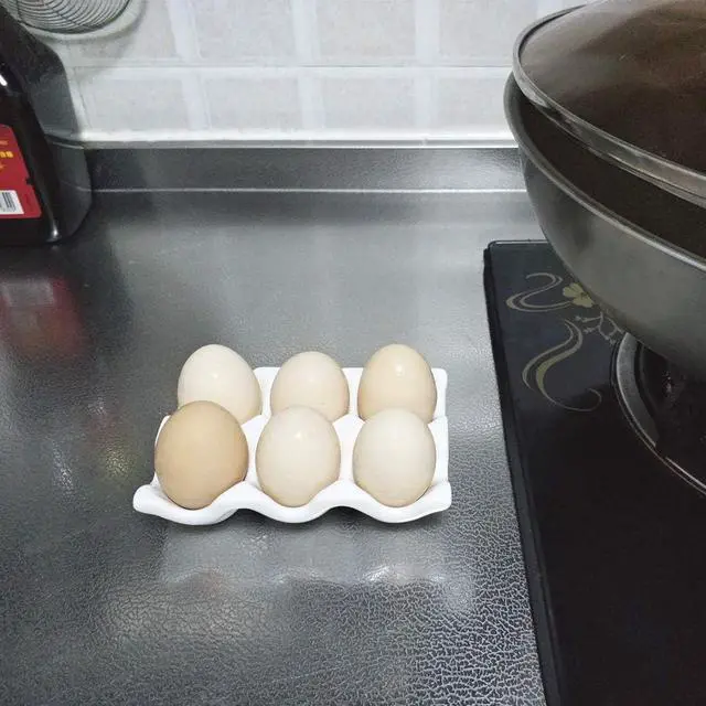 Alt view image 5 of 7 - Ceramic Egg Holder 6 Cups Egg Tray Container for Fridge & Countertop | White, Polished Surface, with Non-Slip Base | Porcelain Holder for Half Dozen Eggs for Refrigerator