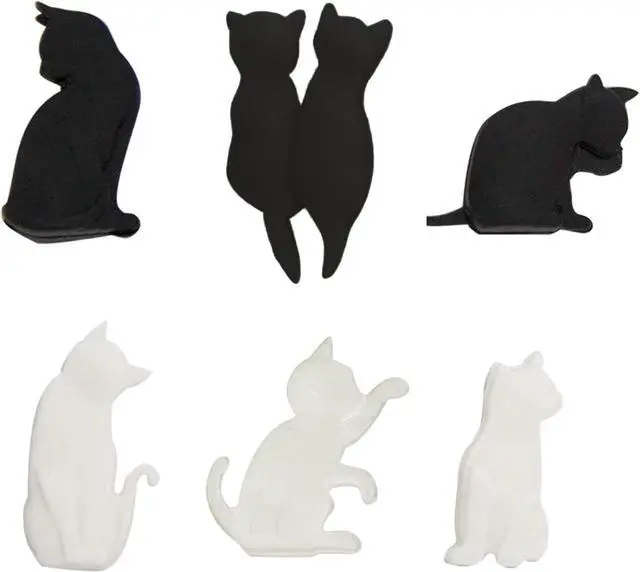 Main image of 6Pcs Black and White Heat-resistant Silicone Tea Bag Clips Set of 6 Cartoon Cat-shaped Reusable Holders for Bags Drink Markers Food Tea Accessories
