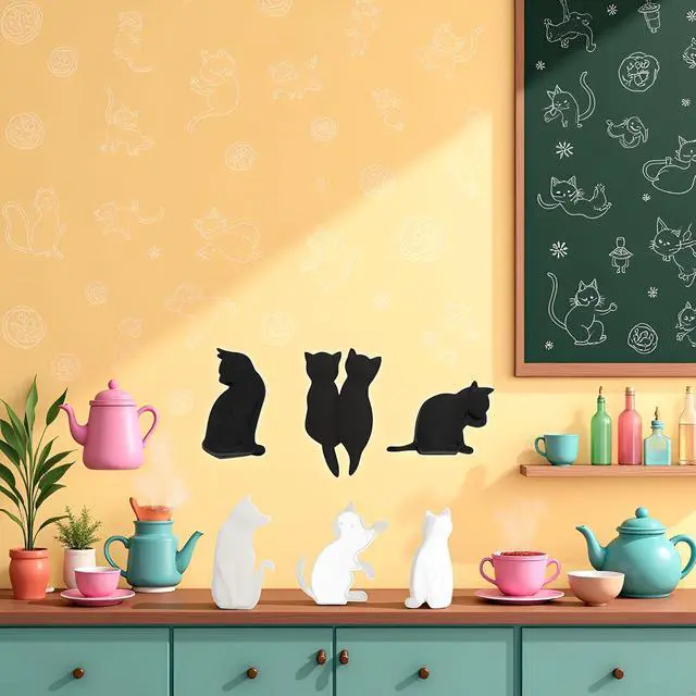 Alt view image 2 of 7 - 6Pcs Black and White Heat-resistant Silicone Tea Bag Clips Set of 6 Cartoon Cat-shaped Reusable Holders for Bags Drink Markers Food Tea Accessories