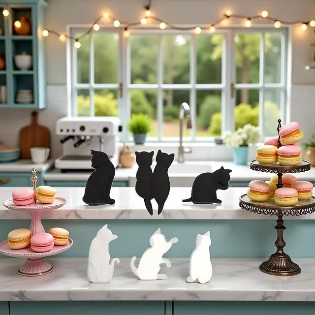 Alt view image 5 of 7 - 6Pcs Black and White Heat-resistant Silicone Tea Bag Clips Set of 6 Cartoon Cat-shaped Reusable Holders for Bags Drink Markers Food Tea Accessories