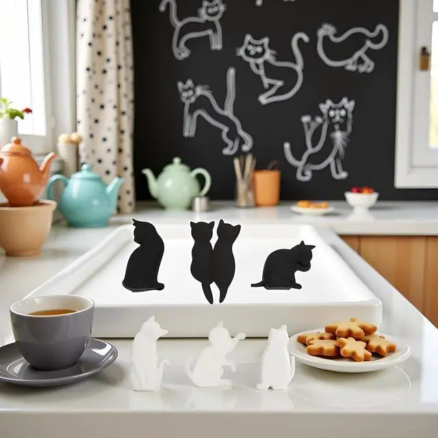 Alt view image 4 of 7 - 6Pcs Black and White Heat-resistant Silicone Tea Bag Clips Set of 6 Cartoon Cat-shaped Reusable Holders for Bags Drink Markers Food Tea Accessories