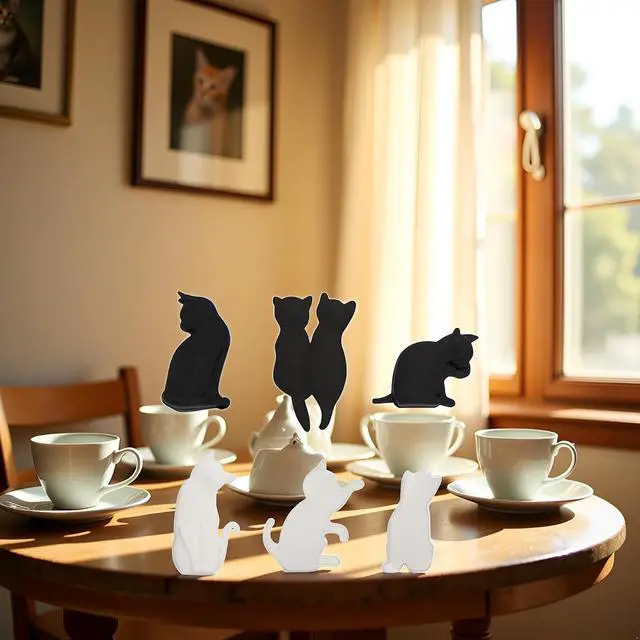 Alt view image 7 of 7 - 6Pcs Black and White Heat-resistant Silicone Tea Bag Clips Set of 6 Cartoon Cat-shaped Reusable Holders for Bags Drink Markers Food Tea Accessories