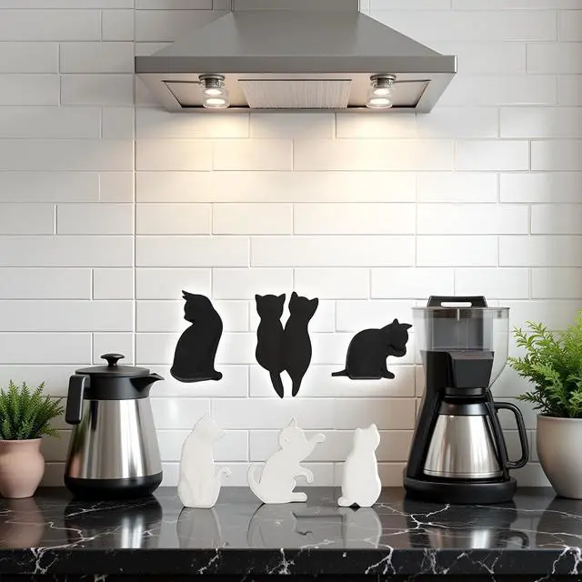 Alt view image 6 of 7 - 6Pcs Black and White Heat-resistant Silicone Tea Bag Clips Set of 6 Cartoon Cat-shaped Reusable Holders for Bags Drink Markers Food Tea Accessories