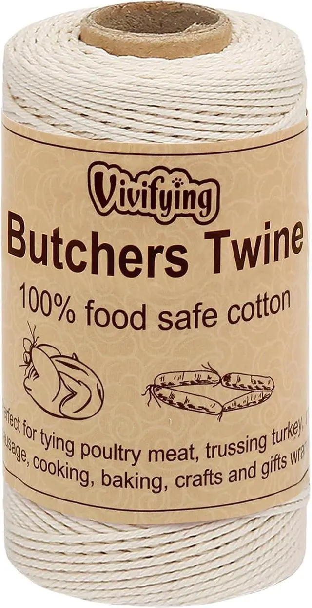 Main image of Vivifying Butchers Twine, 328 Feet 3Ply Cotton Bakers Twine, Food Safe Cooking String for Tying Meat, Making Sausage, Trussing Turkey, Roasting and Packing (Beige)