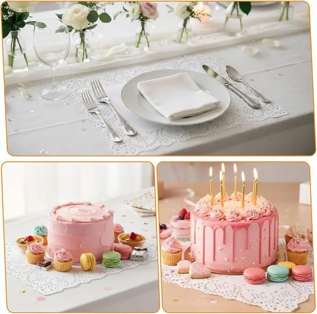 Alt view image 5 of 7 - 50 Pcs Rectangle Paper Doilies, 9.8 x 13.7 Inch White Lace Disposable Paper Placemats Doilies for Wedding Birthday Cakes, Dessert Trays, Table Furniture, Party Tableware Food Decoration