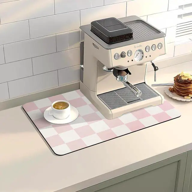 Main image of Dish Drying Mat for Kitchen Counter,12"x 19" Super Absorbent Kitchen Dish Drying Pad, Heat Resistant Drainer Mats with Non-slip Rubber Backed, Pink Checkered Coffee Bar Station Accessories