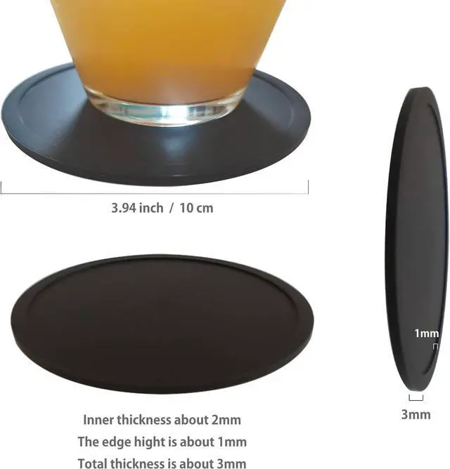 Alt view image 5 of 6 - 2 Pack Silicone Coasters for Drinks, Round Black Coasters with Grooved Design Cup Mat, Washable Durable Non-Slip Coasters Ideal for Coffee, Cold Drinks in the Kitchen or Bar