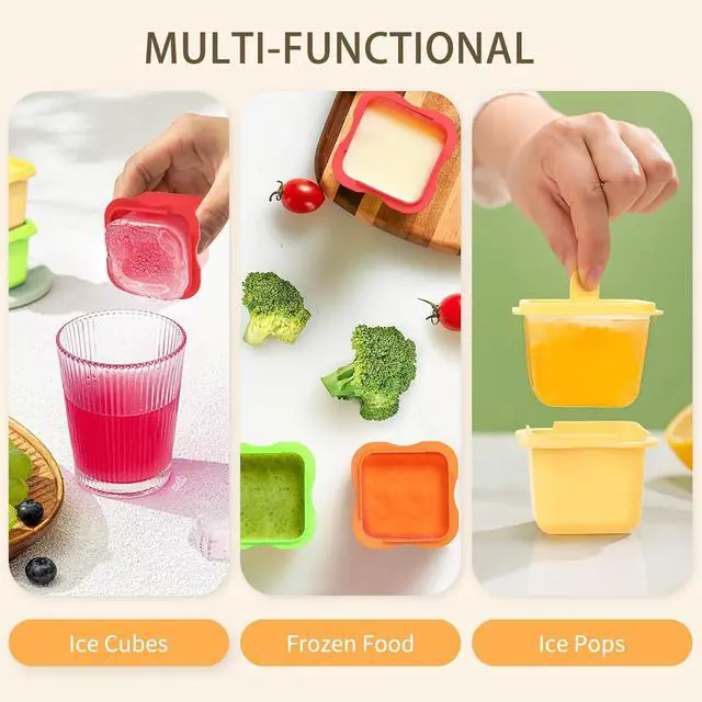 Alt view image 2 of 7 - Set of 4 Individual Large Square Ice Cube Molds & Popsicles Molds, 2'' Big Ice Cube Mold with Lids for Whiskey, Cocktails, and Bourbon, Ice Pop Mold with Sticks (Yellow, Orange, Green, Red)