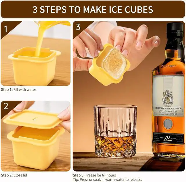 Alt view image 4 of 7 - Set of 4 Individual Large Square Ice Cube Molds & Popsicles Molds, 2'' Big Ice Cube Mold with Lids for Whiskey, Cocktails, and Bourbon, Ice Pop Mold with Sticks (Yellow, Orange, Green, Red)