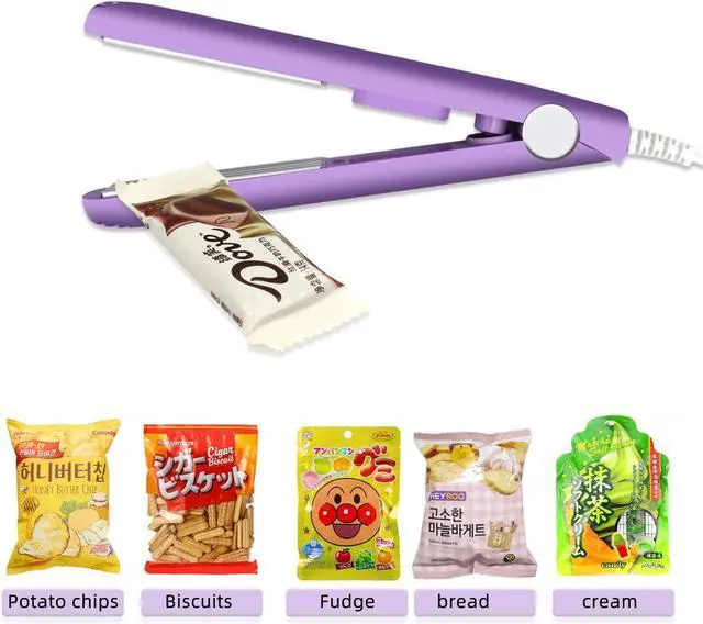 Alt view image 6 of 6 - 2 PACK Mini Bag Sealer Heat Seal, Handheld Food Sealer Bag Resealer for Food Storage, Portable Smart Heat Sealer Machine with 45 Power Cable for Chip Bags, Plastic Bags, Snack Bags (green+purple)
