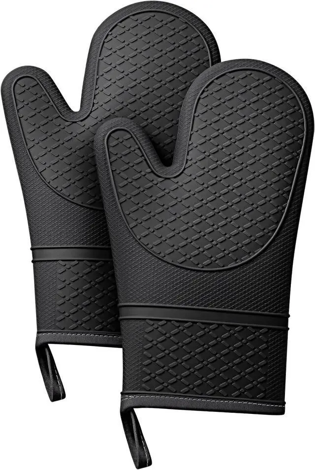Main image of Heat Resistant Silicone Oven Mitts, Up to 500°F Protection for Baking & Grilling, 1 Pair (Black, Standard Thickness)