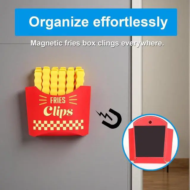 Alt view image 4 of 7 - French Fry Food Bag Clips Set with Magnetic Chip Box, 12PCS | for Kitchen Snack Sealing, Fun Fridge Accessories Gift