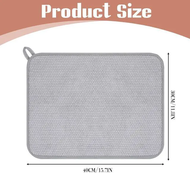 Alt view image 2 of 7 - Microfiber Small Dish Drying Mat, Absorbent Dish Drying Mats for Kitchen Counter, 15.74 X 11.8 Inch, Dishes Dry Pad for Countertops Sinks Draining Racks (Gray)