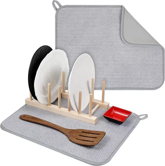Main image of Microfiber Small Dish Drying Mat, Absorbent Dish Drying Mats for Kitchen Counter, 15.74 X 11.8 Inch, Dishes Dry Pad for Countertops Sinks Draining Racks (Gray)