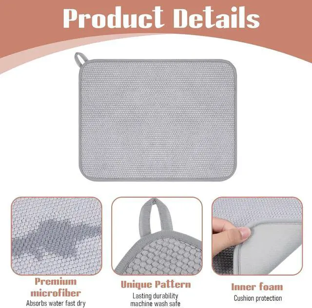 Alt view image 3 of 7 - Microfiber Small Dish Drying Mat, Absorbent Dish Drying Mats for Kitchen Counter, 15.74 X 11.8 Inch, Dishes Dry Pad for Countertops Sinks Draining Racks (Gray)