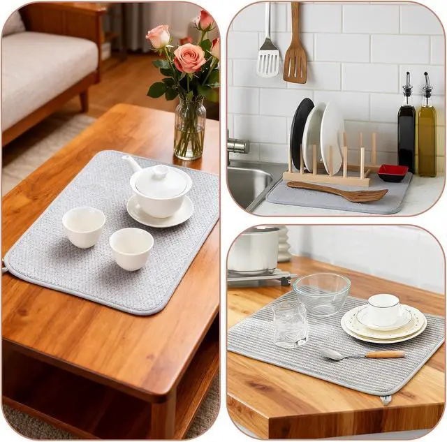 Alt view image 5 of 7 - Microfiber Small Dish Drying Mat, Absorbent Dish Drying Mats for Kitchen Counter, 15.74 X 11.8 Inch, Dishes Dry Pad for Countertops Sinks Draining Racks (Gray)