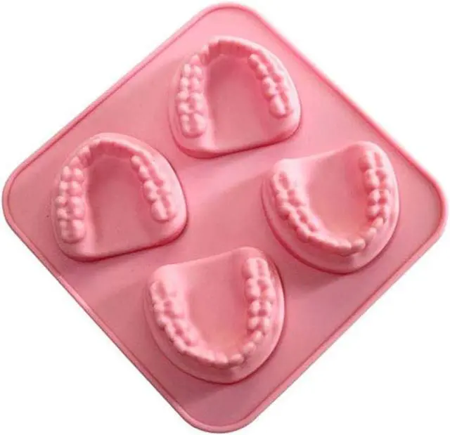 Main image of Pink 4 Hole Denture Teeth Shaped Ice Cube Mold Silicone Ice Tray DIY Ice Cream Funny Gag Gift For Dentist Seniors Ice Tray Molds, Ice Cube Molds and Trays