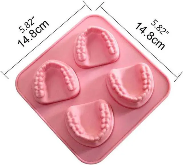 Alt view image 2 of 7 - Pink 4 Hole Denture Teeth Shaped Ice Cube Mold Silicone Ice Tray DIY Ice Cream Funny Gag Gift For Dentist Seniors Ice Tray Molds, Ice Cube Molds and Trays