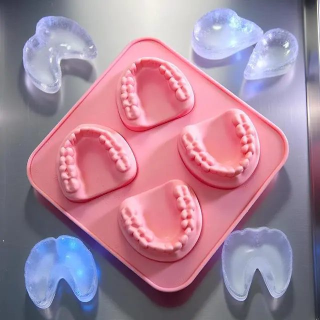 Alt view image 5 of 7 - Pink 4 Hole Denture Teeth Shaped Ice Cube Mold Silicone Ice Tray DIY Ice Cream Funny Gag Gift For Dentist Seniors Ice Tray Molds, Ice Cube Molds and Trays
