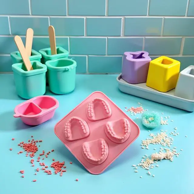 Alt view image 7 of 7 - Pink 4 Hole Denture Teeth Shaped Ice Cube Mold Silicone Ice Tray DIY Ice Cream Funny Gag Gift For Dentist Seniors Ice Tray Molds, Ice Cube Molds and Trays