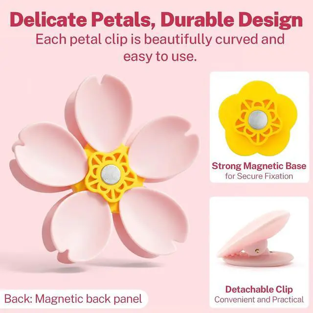 Alt view image 6 of 6 - 4-Piece Pink Cherry Blossom Cute Bag Clip Set,Decorative Magnetic Fridge Magnets, 4 Sets of 20 Fun Food Sealing Clips