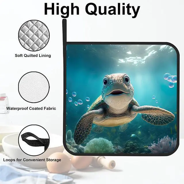 Alt view image 3 of 7 - 3D Cute Turtle Smiling Pot Holders - Heat Resistant Set of 2 Oven Hot Pads for Cooking, Baking, BBQ Gifts for Women