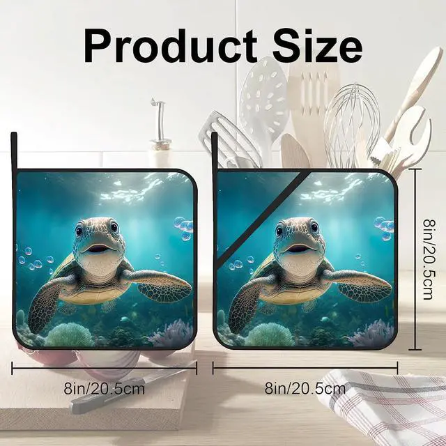 Alt view image 2 of 7 - 3D Cute Turtle Smiling Pot Holders - Heat Resistant Set of 2 Oven Hot Pads for Cooking, Baking, BBQ Gifts for Women