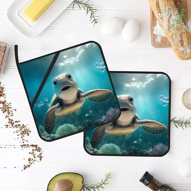 Alt view image 4 of 7 - 3D Cute Turtle Smiling Pot Holders - Heat Resistant Set of 2 Oven Hot Pads for Cooking, Baking, BBQ Gifts for Women