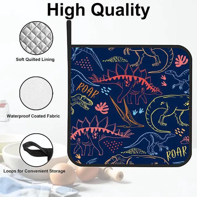 Alt view image 3 of 7 - Coloful Dino Silhouette Pot Holders 2 PCS for Kitchen, Heat Resistant Hot Pads for Cooking Grilling Baking BBQ, Pot Holders for Women Cook Essentials Accessories Home Microwave