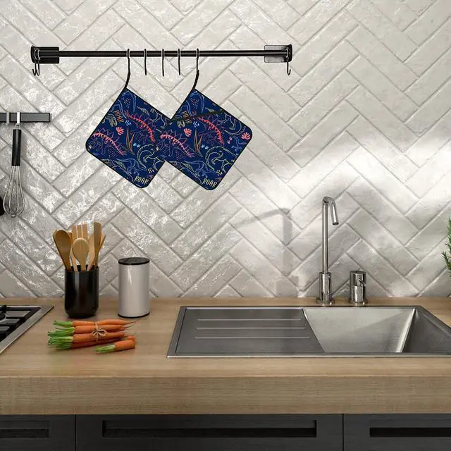 Alt view image 5 of 7 - Coloful Dino Silhouette Pot Holders 2 PCS for Kitchen, Heat Resistant Hot Pads for Cooking Grilling Baking BBQ, Pot Holders for Women Cook Essentials Accessories Home Microwave