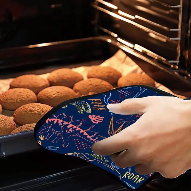 Alt view image 7 of 7 - Coloful Dino Silhouette Pot Holders 2 PCS for Kitchen, Heat Resistant Hot Pads for Cooking Grilling Baking BBQ, Pot Holders for Women Cook Essentials Accessories Home Microwave