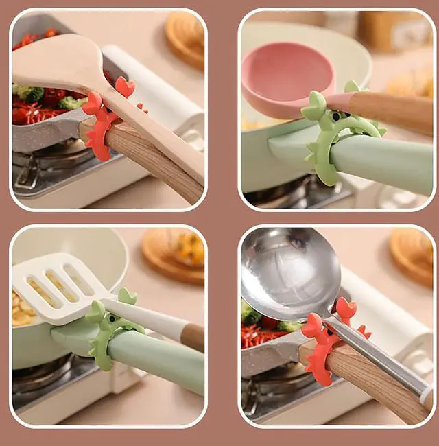 Alt view image 3 of 6 - Spatula Rack, 2 Pcs Red Silicon 2.6 Inch x 2.36 Inch Crab Shaped Pot Handle Spatula Holder for Kitchen and Outdoors (green)