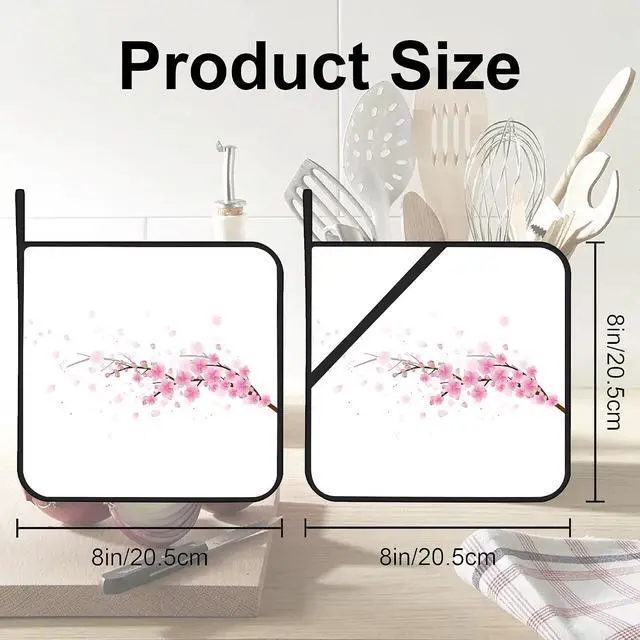 Alt view image 2 of 7 - Cherry Blossom Pot Holders Set of 2 Heat Resistant & Non Slip Potholders, Japanede Sakura Oven Hot Pads for Kitchen Cooking Baking Barbecue