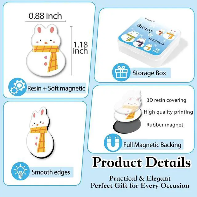 Alt view image 3 of 7 - TYNOGARD16 Pcs Resin Fridge Magnets Snowman Bunny Pattern Refrigerator Magnet Cute Magnetic Small Funny Decorative Designs for Office, Kitchen, Home, School, Locker, Cabinet, Whiteboard & Gift Animal