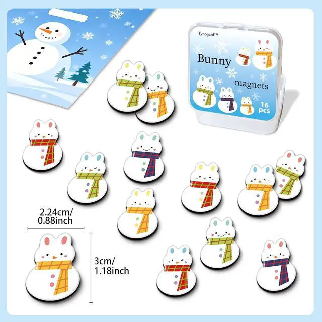 Alt view image 6 of 7 - TYNOGARD16 Pcs Resin Fridge Magnets Snowman Bunny Pattern Refrigerator Magnet Cute Magnetic Small Funny Decorative Designs for Office, Kitchen, Home, School, Locker, Cabinet, Whiteboard & Gift Animal
