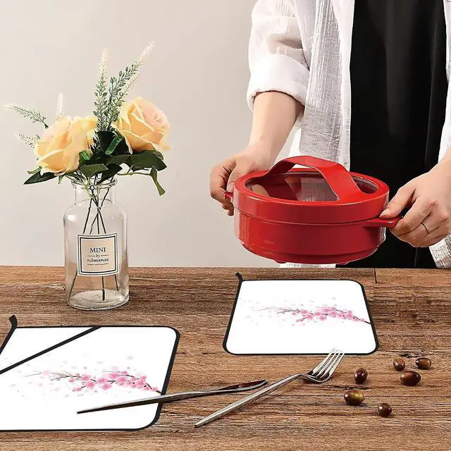 Alt view image 6 of 7 - Cherry Blossom Pot Holders Set of 2 Heat Resistant & Non Slip Potholders, Japanede Sakura Oven Hot Pads for Kitchen Cooking Baking Barbecue