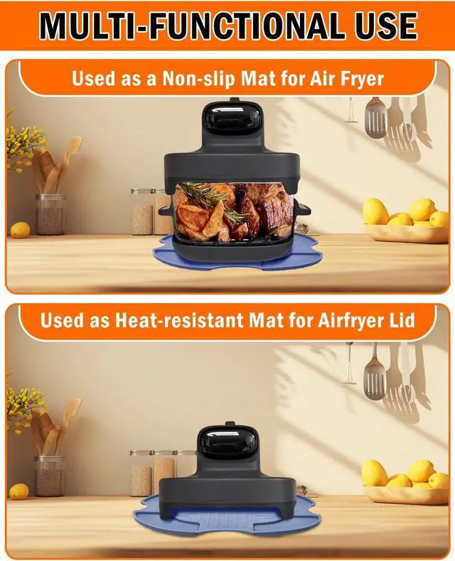 Alt view image 4 of 6 - Heat-Resistant Silicone Mat Compatible with Kismile 5in1 Portable Air Fryer | Reusable Anti-Slip Hot Pads Potholders, Portable Silicone Trivet for Kismile 2.6QT & 4.7QT Glass Containers