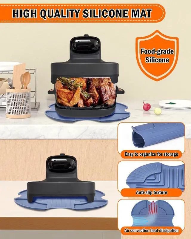 Alt view image 3 of 6 - Heat-Resistant Silicone Mat Compatible with Kismile 5in1 Portable Air Fryer | Reusable Anti-Slip Hot Pads Potholders, Portable Silicone Trivet for Kismile 2.6QT & 4.7QT Glass Containers