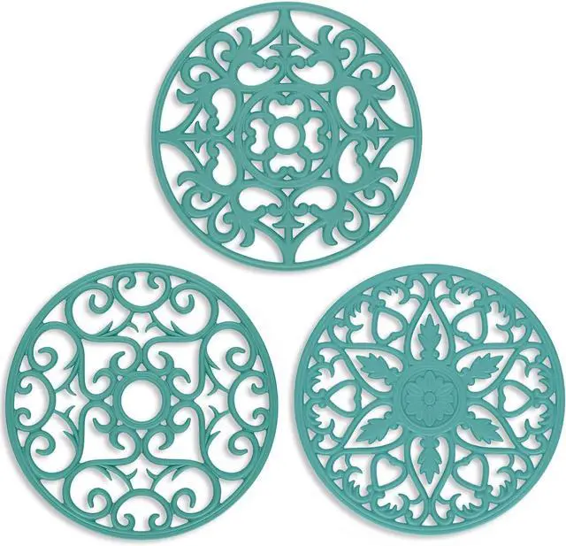 Main image of ME.FAN Trivets for Dishes/Pots/Pans, 3 Pcs Silicone Mats, Flexible/Durable/Non Slip Hot Pads to Protect Table and Counter Top (Teal Blue)