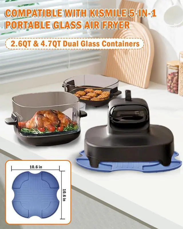 Alt view image 2 of 6 - Heat-Resistant Silicone Mat Compatible with Kismile 5in1 Portable Air Fryer | Reusable Anti-Slip Hot Pads Potholders, Portable Silicone Trivet for Kismile 2.6QT & 4.7QT Glass Containers