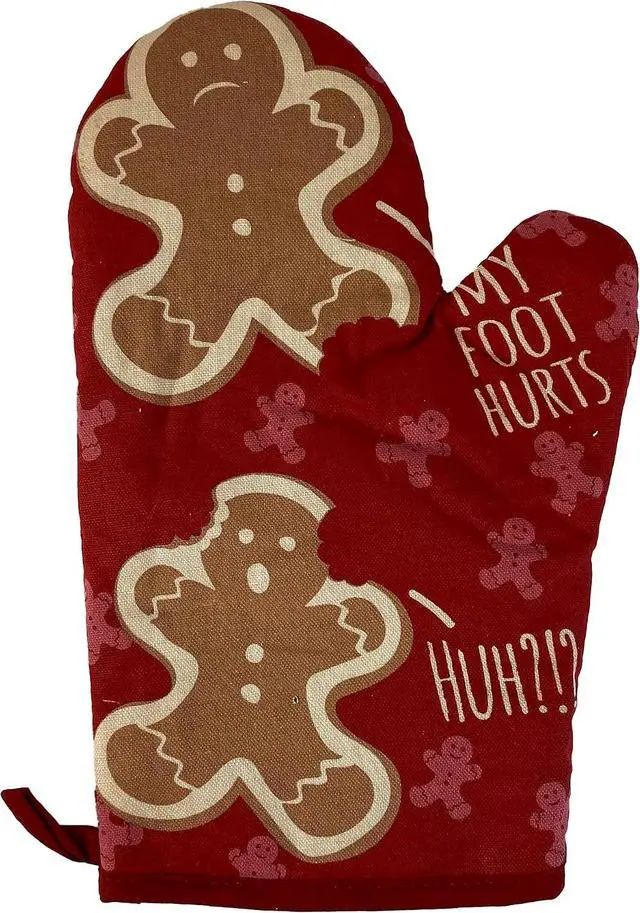 Alt view image 2 of 7 - My Foot Hurts Funny Christmas Gingerbread Cute Holiday Oven Mitt | Funny Graphic Kitchenwear, Christmas , Cool Food, Heat Protection, Novelty Cookware